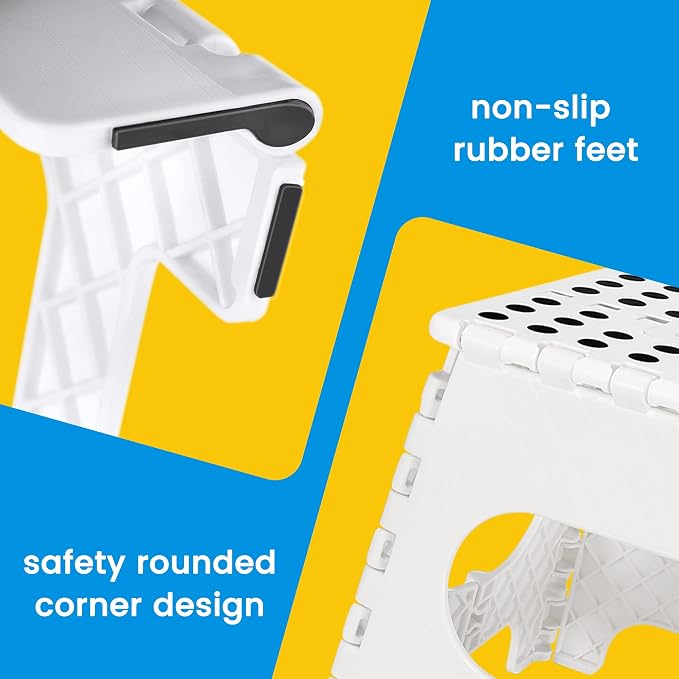 ACSTEP 11 Inch Folding Step Stool for Kids, Non-Slip Foldable Stools, White | Heavy Duty Collapsible Foot Stool, Lightweight with Built-in Handle, Holds 300 lb for Adults Kitchen Bathroom Bedroom Outdoor - Image 3