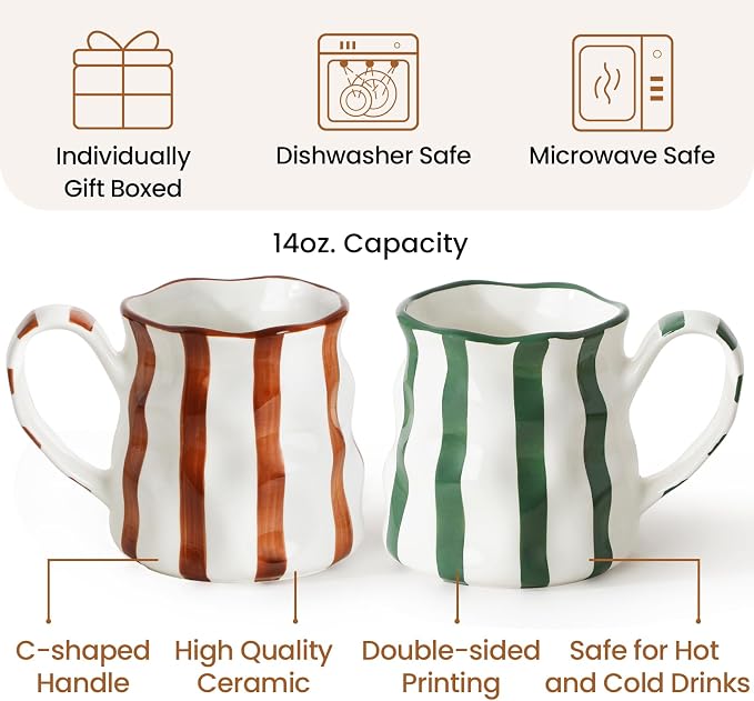 Ceramic Coffee Mugs Set of 2,Ceramic Mugs(Striped),Cute Mugs For Women,14 oz Large Coffee Mugs, Dishwasher Microwave Safe - Image 5