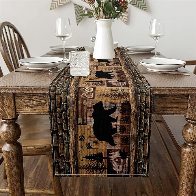 Cute Bear Seasonal 13" x 120" ,Rustic Bear Table Runner for Kids Ultra Soft Rustic Cabin Country Home Decor for Living Room Dresser Scarfs Dresser Runners ,Paw Wildlife Bear Room Decor - Image 3