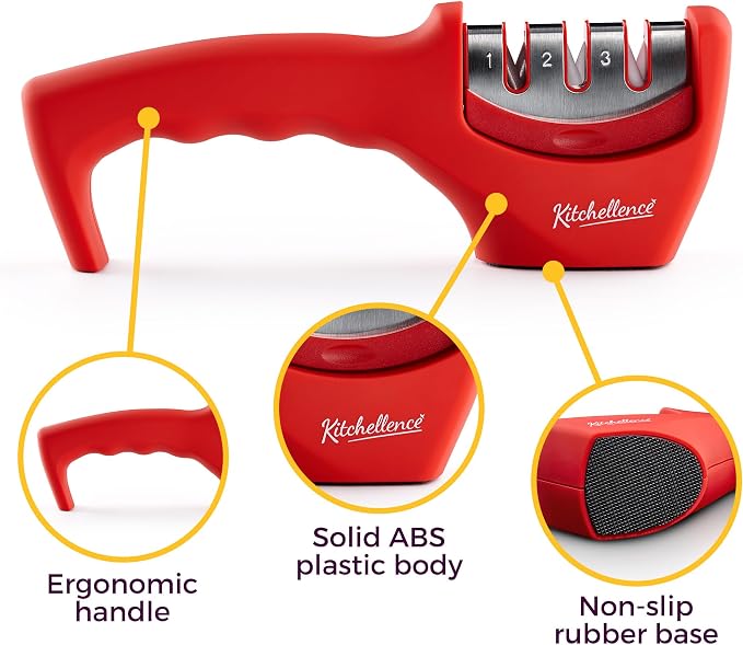 4-in-1 Kitchen Knife Accessories: 3-Stage Knife Sharpener Helps Repair, Restore and Polish Blades and Cut-Resistant Glove - Image 3