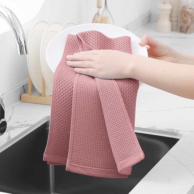 Homaxy 100% Cotton Waffle Weave Kitchen Dish Towels 6-Pack, Dried Rose | 13 x 28 Inches, Ultra Soft Absorbent Dish Towels, Quick Drying Cleaning Towels - Image 4