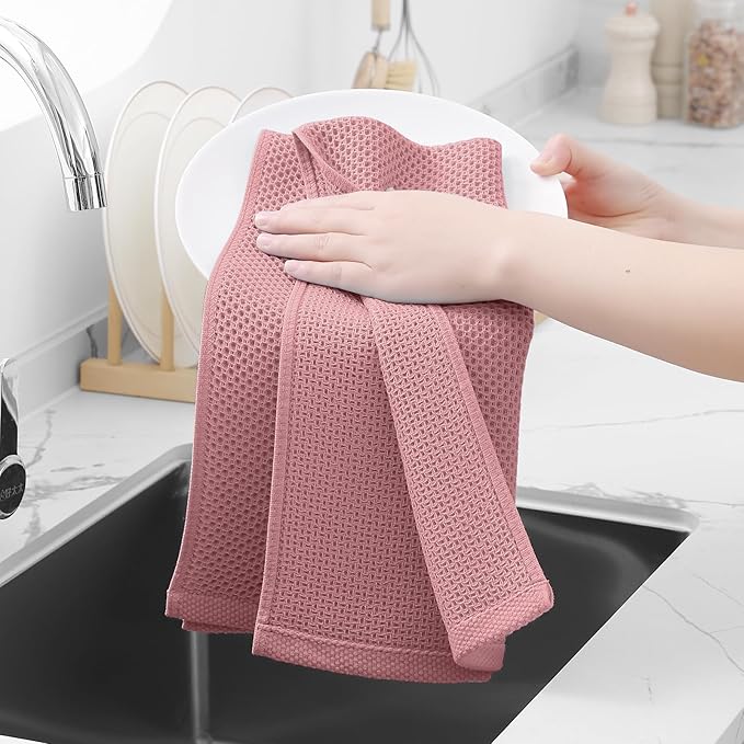 Homaxy 100% Cotton Waffle Weave Kitchen Dish Towels 12-Pack, Dried Rose | 13 x 28 Inches, Ultra Soft Absorbent Dish Towels, Quick Drying Cleaning Towels - Image 4