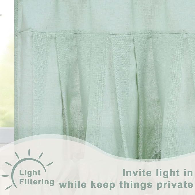 Likiyol Linen Valances for Windows Farmhouse Window Valances with Ruffle Rustic Country Light Filtering Kitchen Valance Curtains Rod Pocket Valance for Bathroom Cafe, Mint Green, 52" W X 18" L - Image 4