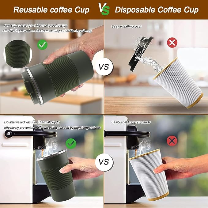 Insulated Travel Coffee Mug, Stainless Steel Coffee Cup with Leakproof Lid | Double-wall insulation keeps drinks hot or cold for hours, with a leakproof lid and portable stainless steel design - Image 5