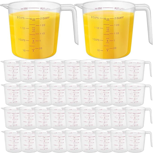Kanayu 36 Pcs Plastic Measuring Cup Clear Measuring Mug with Spout and Handle Grip Capacity Clear Graduated Pitcher for Kitchen Flour Water Liquids(Red,16 oz, 2 Cups)