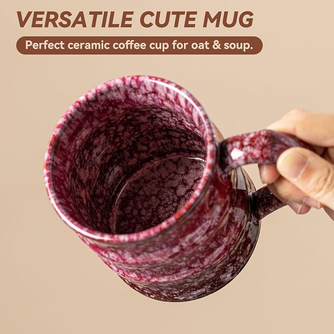 Unique Reactive Glaze Cherry Red Ceramic Coffee Mug - 15 oz Large Coffee Cup M-HY025-43-ZJYHH - Image 6