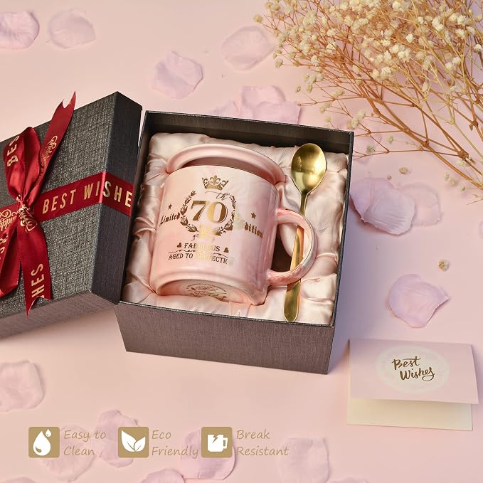 70th Birthday Gifts for Women - Aged to Perfection Coffee Mug - Unique Birthday Present for Grandma Mum Wife Girl Friend Sister - Pink Marble Mug for Coffee Lovers 14Oz Tea Cup Gift Boxed | Unique Birthday Present for Grandma Mum Wife Girl Friend Siste... - Image 5