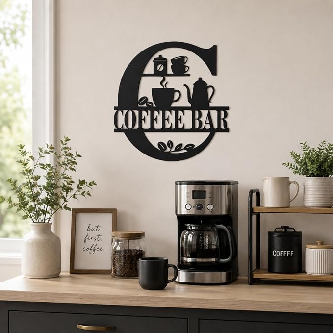 Coffee Bar Metal Wall Decor, Farmhouse Kitchen Sign, 14 Inch | Matte black metal COFFEE BAR sign with pre-drilled holes for kitchens, coffee stations, cafés, and farmhouse wall decor. - Image 5