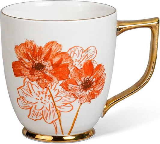 Ceramic Daisy Cup - 15 oz Coffee Mug for Tea Mocha Latte, Porcelain Flower Cup for Home and Office, Thanksgiving Christmas Gifts by Asmwo