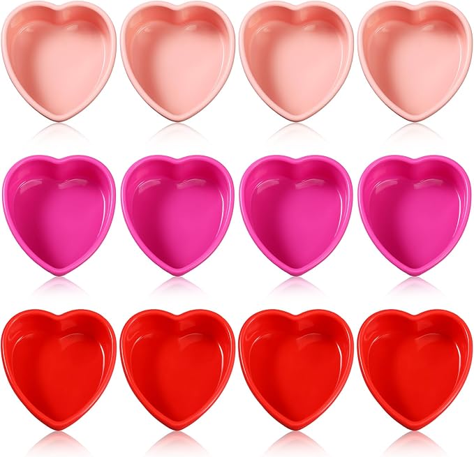12 Pcs Mother's Day Heart Shaped Cake Pans Pink Red Silicone Mini Heart Cake Mold Nonstick Dessert Pan Chocolate Baking Tray Bakeware for Mother's Day Birthday Cupcake Muffin Tool(Multicolor,4'') by Menkxi