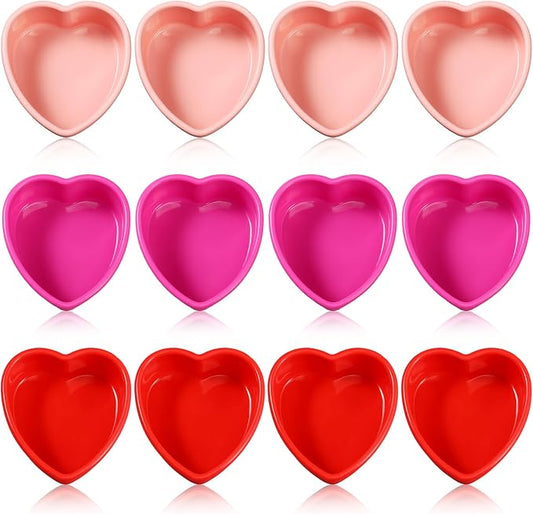 12 Pcs Mother's Day Heart Shaped Cake Pans Pink Red Silicone Mini Heart Cake Mold Nonstick Dessert Pan Chocolate Baking Tray Bakeware for Mother's Day Birthday Cupcake Muffin Tool(Multicolor,4'') by Menkxi