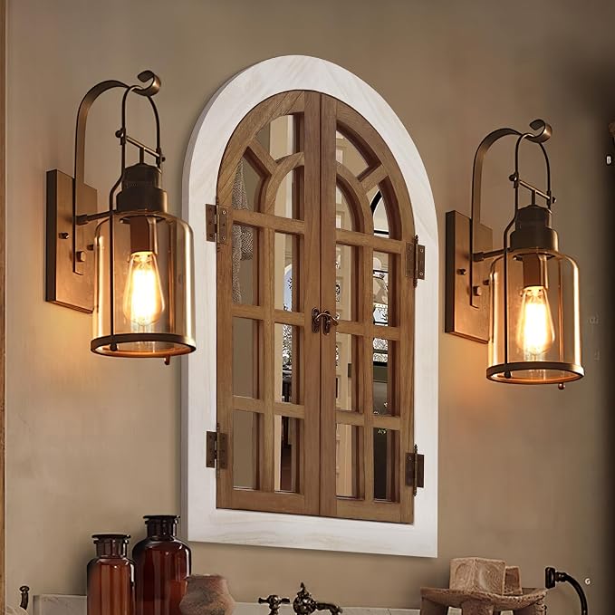 Window Mirrors for Wall Decor -White Arched Wall Mirror Farmhouse Wall Decor Wood Frame Decorative Wall Mirrors Like Window for Bedroom, Living Room, Entrance, Dining Room by Elissposar
