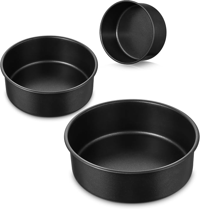 E-far Nonstick Cake Pan Set of 3, 5/7/9 Inch Stainless Steel Baking Pans Tins, Round Bakeware for Layer Cakes, Stainless Steel Core & Non-Toxic Coating, Straight Side & 2 Inch Deep by E-far