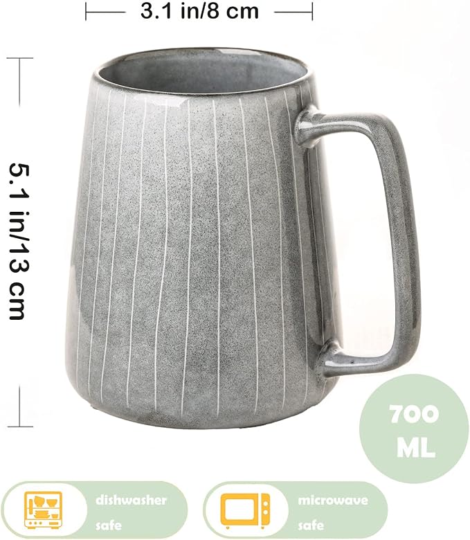Large Ceramics Coffee Mugs,24 OZ,Large Handle Design,Extra Large Tea and Coffee Cup for Office and Home，Microwave And Dishwasher Safe(24 oz Gray) - Image 2