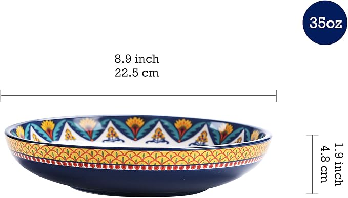 Bico Havana Pasta Bowls, 35oz Salad Bowl Set of 4, Large Ceramic Serving Dinner Bowls for Soup and Cereal, Microwave and Dishwasher Safe, Gift for Housewarming and Thanksgiving - Image 2