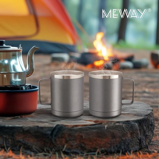 MEWAY 12oz Coffee Mug With Handle and Sliding Lid,Stainless Steel Travel Tumbler Cup with Handle,Double Wall Vacuum Insulated Camping Cup for Hot & Cold Drinks Tea (Cold Grey,Set of 1 - Image 7