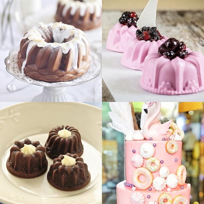 3 Pcs Mini Fluted Tube Cake Pan, 6-Cavity Silicone Non-Stick Small Cake Baking Mold for Cupcakes Cornbread Brownies Donuts Jello(Style3) - Image 5
