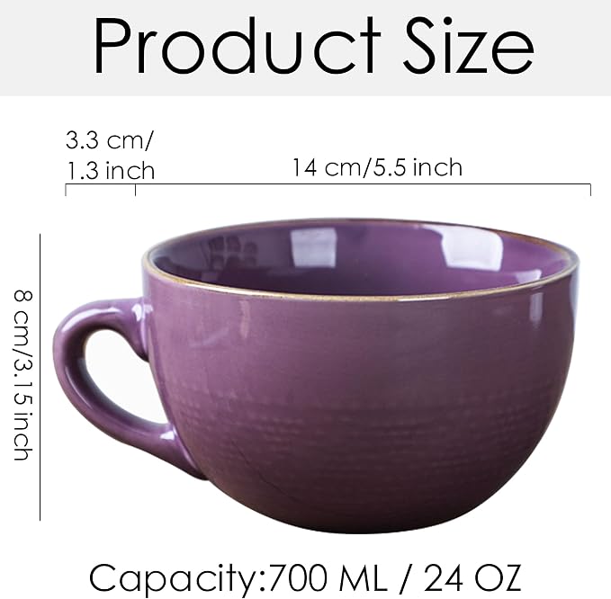Disoza Violet Large Coffee Cup 24 Ounce Oversized Soup Mug Porcelain 700 ML Tea Cup XXL Cereal Bowls Soup Ramen Salad Bowl Ceramic Mug with Handle - Image 2