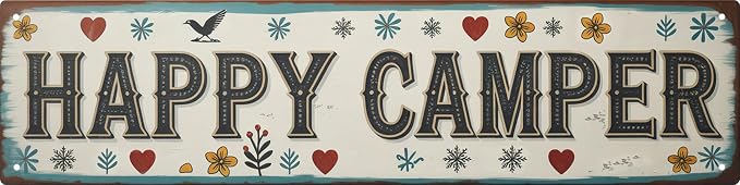 WSUPBPR Happy Camper Metal Sign 4x16in Outdoor Plaque for RV Wall Decor Camping Gift by WSUPBPR