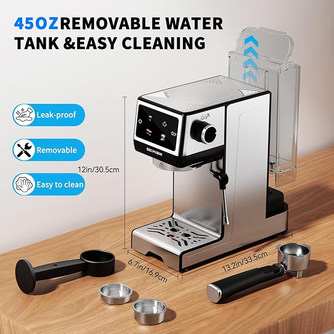 Espresso Machine, 20 Bar Cappuccino Machines with Milk Frother for Home, Compact Espresso Maker & Stainless Steel Coffee Machine for Cappuccino, Latte, Cold Brew, Silver
