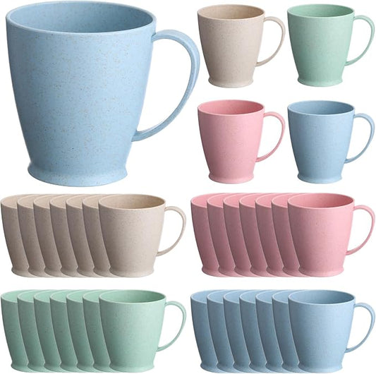 Zopeal 32 Pack Wheat Straw Plastic Coffee Cups Mugs 10 Oz Reusable Plastic Cup Mug with Handle Lightweight Microwavable Dishwasher Safe Unbreakable for Tea Milk Water Juice Coffee (Multicolor) by Zopeal