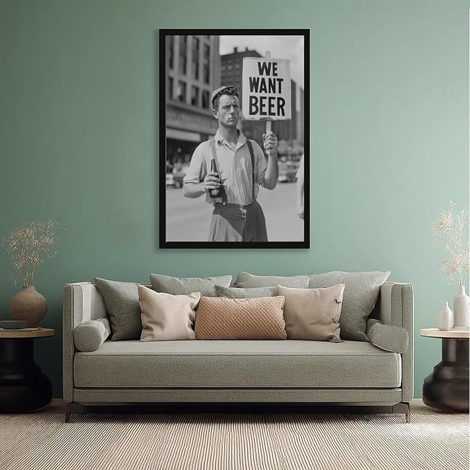 UXCBIA We Want Beer Protest, Black And White, Vintage Prohibition Art, Man Cave Poster Canvas Poster Bedroom Decor Sports Landscape Office Room Decor Gift Black Frame 20x30in(50x75cm) - Image 5