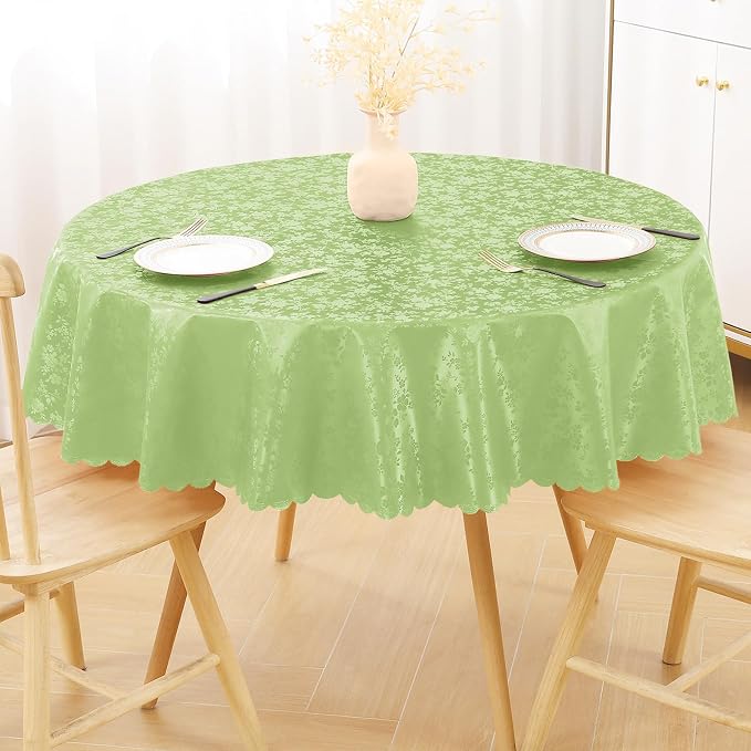 Smiry Round Waterproof Heavy Duty Vinyl Tablecloths, 60 x 60 Inch | Wipeable Washable Floral Embossed Table Cover for Kitchen and Dining Room, Indoor & Outdoor Use, Sage Green by Smiry