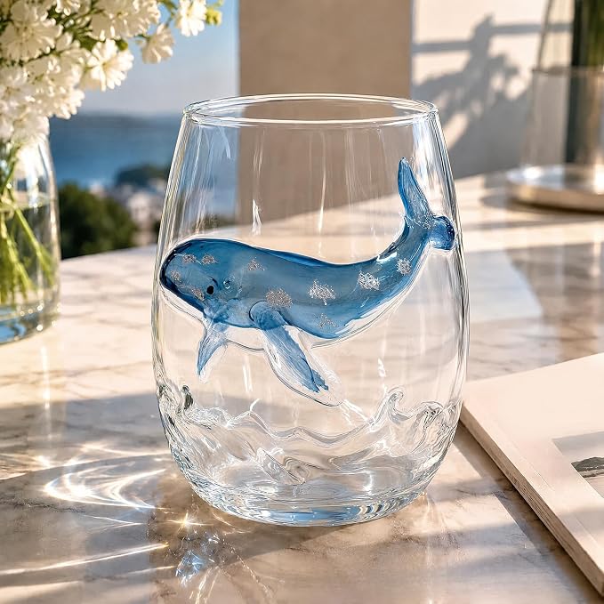 Ocean Themed Whale Hand-Blown Coastal Glassware for Gifts | Ocean Themed Octopus Glassware Hand Blown Coastal Stemless Wine Glasses Unique Coastal Decor Gift for Ocean Lovers - Image 7