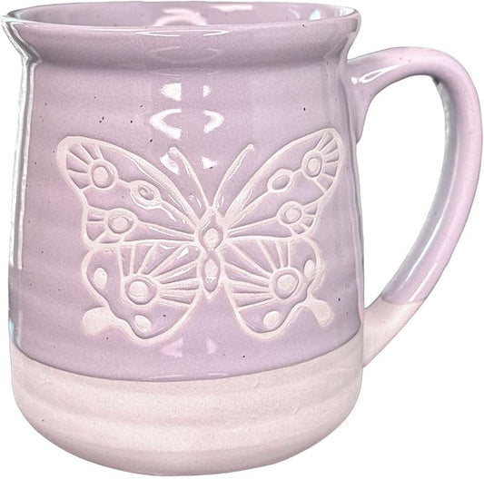 16oz Ceramic Coffee Mug for Office and Home, Hand Painted with Handles Tea Cup, Cute Vintage Butterfly Mug,Best Gifts for Women and Men,Dishwasher Microwave Safe(Purple) by Muujun