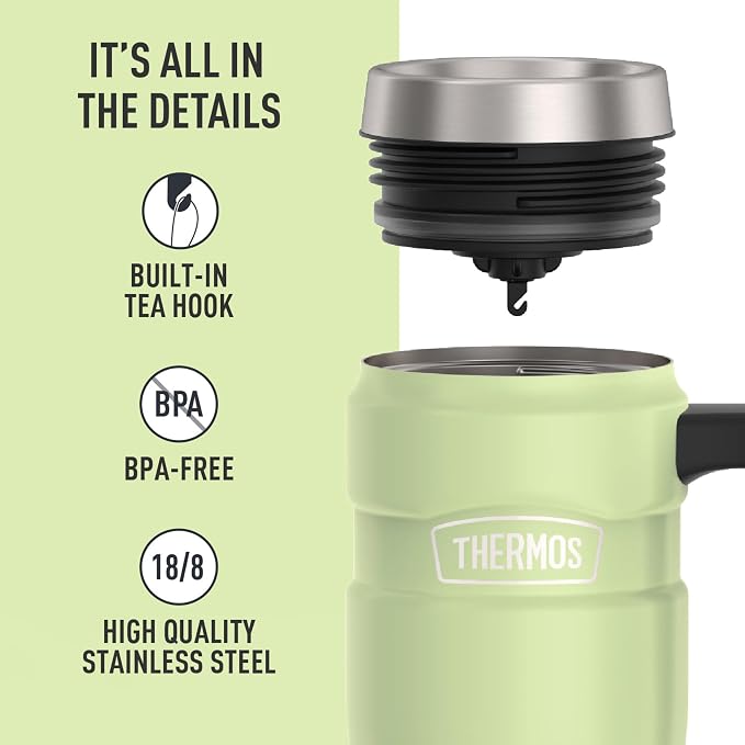 THERMOS Stainless King Vacuum-Insulated Travel Mug with Handle - 16oz, Matte Green Tumbler for Hot & Cold Drinks - Leak & Sweat-Proof Stainless Steel Coffee Mug with Lid for Commuting - Image 4
