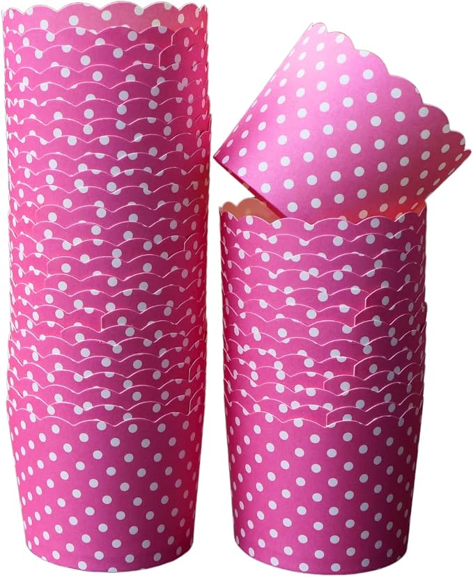 Paper Baking Cups (Polka Dots), Greaseproof Disposable Cupcake Liners (Pink, Large Cups (50-Pack)) - Image 2