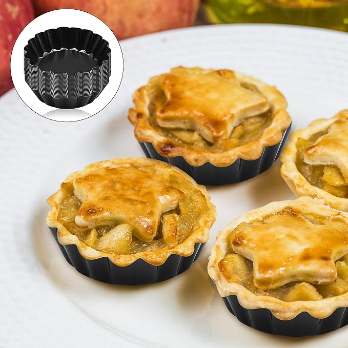 30 Pcs Mini Tart Pans with Removable Bottom,3 Inch Egg Tart Molds | Nonstick Quiche Pie Pan,Small Black Round Bakeware Mold Fluted Side for Pies,Mousse Cake - Image 6