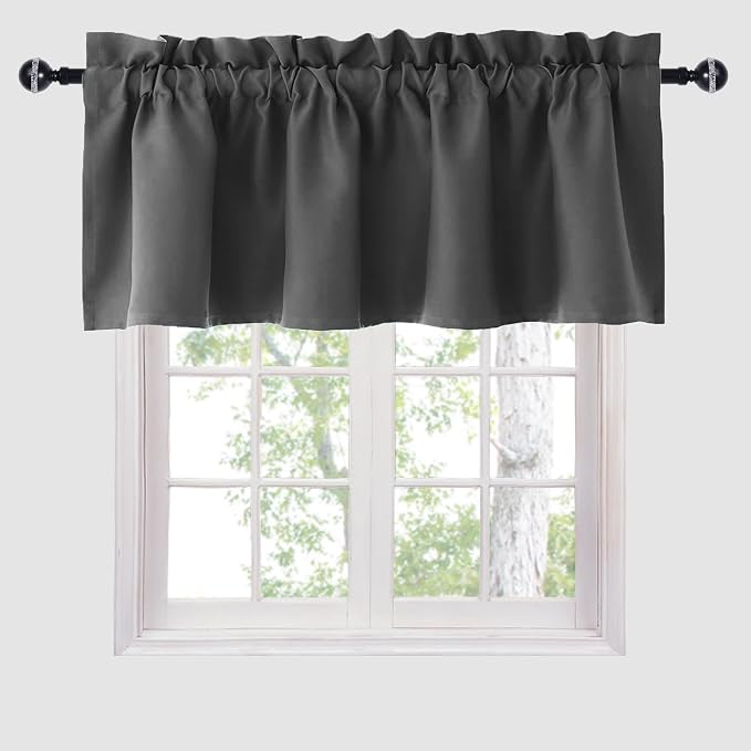 Hiasan Valance Curtains for Kitchen Blackout Thermal Insulated Solid Window Curtain Valance, Dark Grey, 60 x 18 Inches, 1 Panel by Hiasan