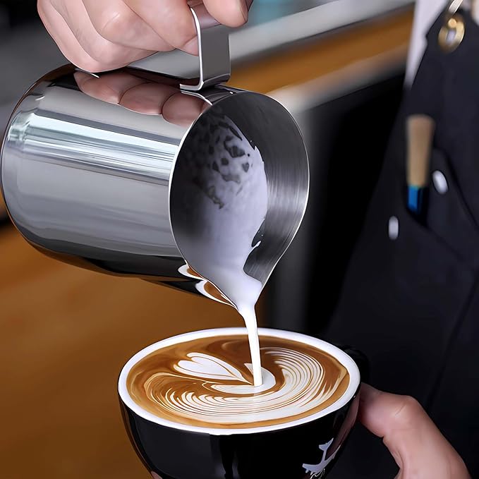 stainness steel milk frothing pitcher - 20 OZ Espresso Steaming Pitchers Cappuccino Coffee Machine Accessories Jug Cup With internal scale with Decorating Pen Latte Art