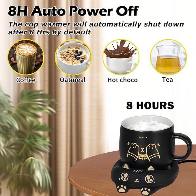 PUSEE Coffee Mug Warmer & Cute Cat Mug Set, Coffee Cup Warmer for Desk with Auto Shut Off, Beverage Warmer with 3 Temp Settings, Candle Warmer Coffee Warmer with Mug Set for Christmas & Birthday Gifts - Image 4