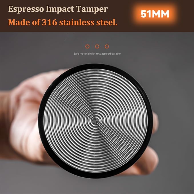 51mm Espresso Tamper,Impac Coffee Tool Espresso,Compatible with Delonghi Portafilter 51mm,Adjustable 25lb to 30lb,Stainless Steel Aluminum(51MM Black)