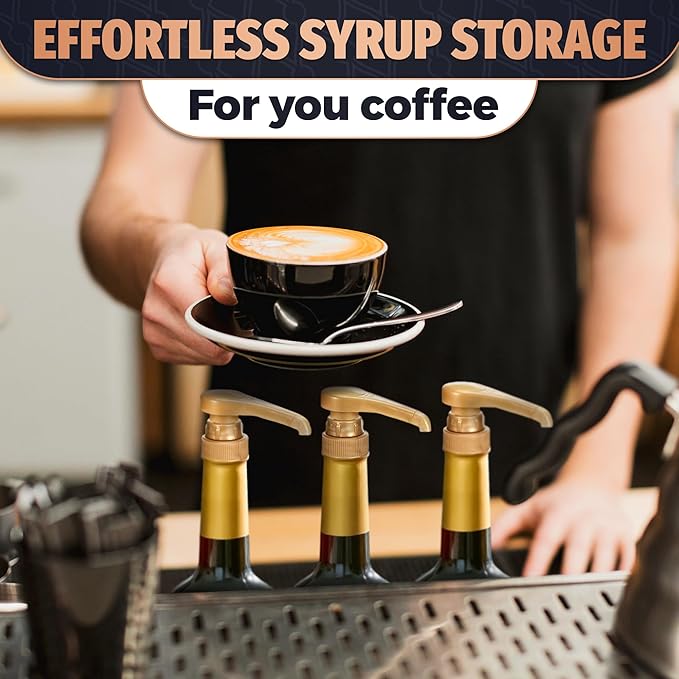 Gold Syrup Pump Dispenser - 4Pcs Skinny Pumps for 750ml / 25.4oz Bottles - Coffee Bar Bottle Accessory for Flavored Drinks