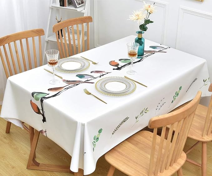 Wipeable Waterproof Tablecloth Vinyl Tablecloths for Rectangle Tables Heavy Duty PVC Tablecloth for Kitchen Dining Table(Birds, 54'' x 108'') - Image 5