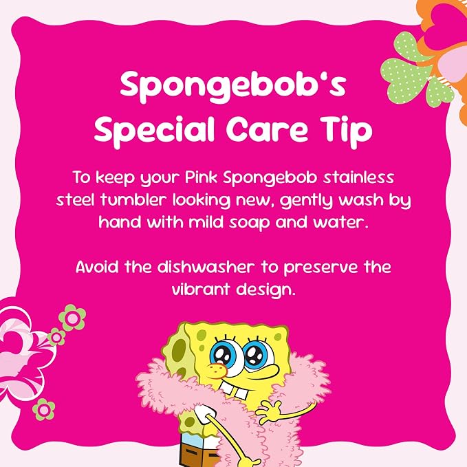 Dragon Glassware x SpongeBob SquarePants Tumbler with Straw, 24 oz - Pink | Vacuum Insulated Stainless Steel Tumbler with Straw & Lid; Double Walled Tumbler with Straw; SpongeBob SquarePants Cup - Image 8