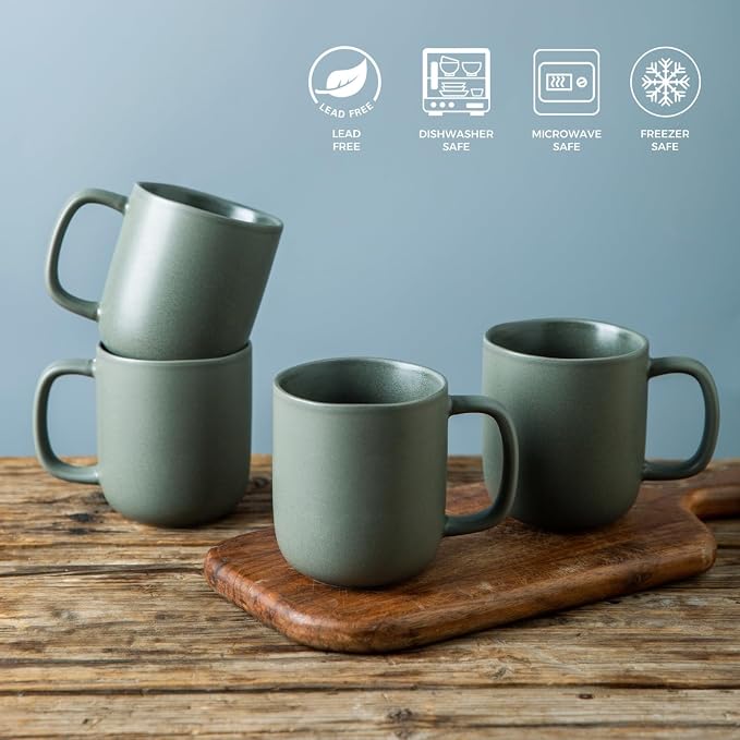 AmorArc 14oz Coffee Mugs Set of 6, Ceramic Coffee Mugs with Large Handle & Wavy Rim for Latte/Hot Cocoa/Tea, Stylish Coffee Mugs for Men Women. Oven,Dishwasher&Microwave Safe, Reactive Glaze - Image 5