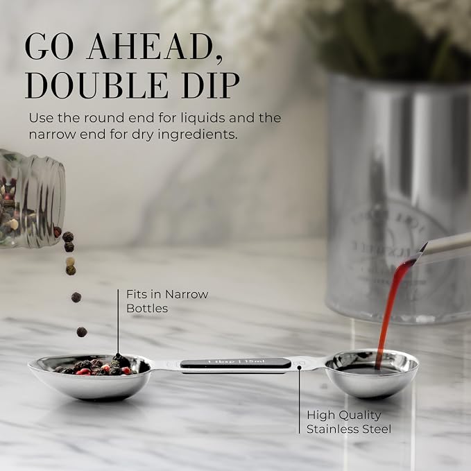 Styled Settings Stainless Steel Magnetic Measuring Spoons Set, 8-Piece | BPA-free, Stackable, Double Sided Measuring Spoons with Leveler for Dry and Liquid Ingredient - Fits in Spice Jars - Image 5