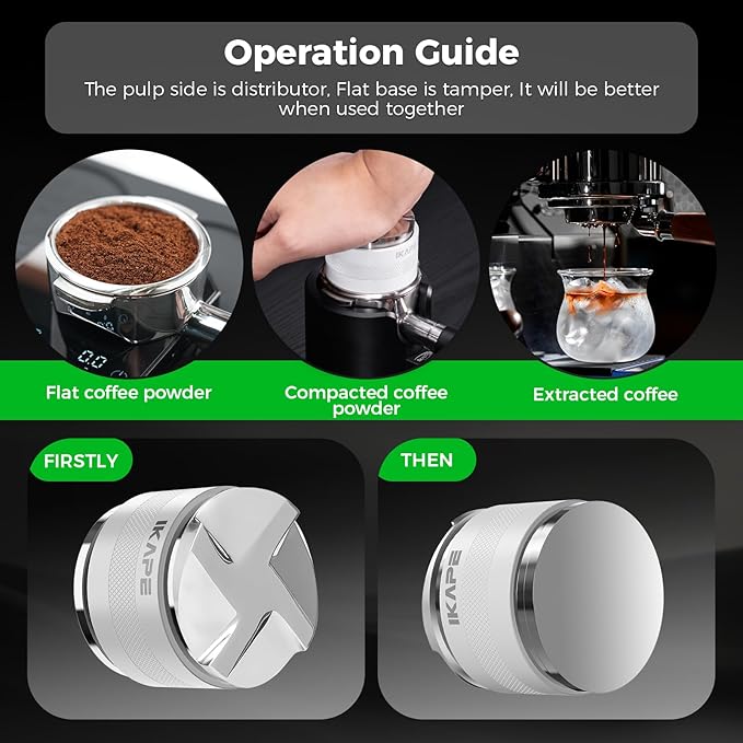 IKAPE Coffee Products, 58mm Coffee Distributor & Hand Tamper, Adjustable Depth Espresso Distributor Fits All 58mm Espresso Portafilter, Compatible with Rancilio, Gaggia Bottomless Portafilter (White)
