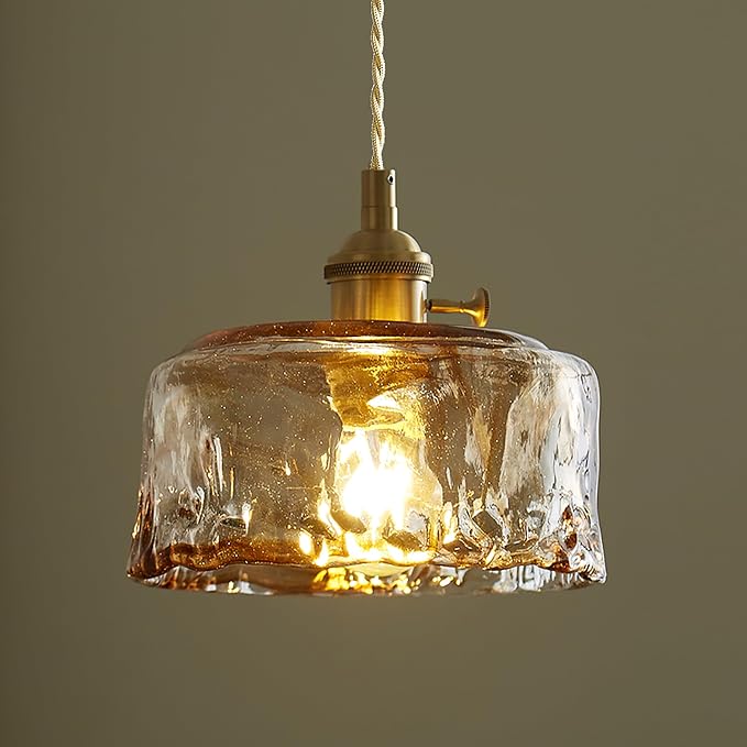 Sedelan Galss Pendant Light, Vintage Pendant Lights Kitchen Island Adjustable Tea Color-Amber Hanging Light Fixture for Living Room Dining Room Bedroom E26 by Sedelan