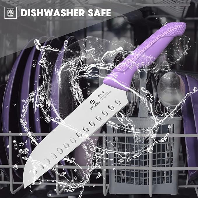 imarku® Kitchen Knife Set, Sharp Knives Set with Built-in Sharpener, Stainless Steel Block Knife Set and Non-Slip Ergonomic Handle, Dishwasher Safe, 14 PCS Professional Knife Set for Gift, Lavender - Image 4