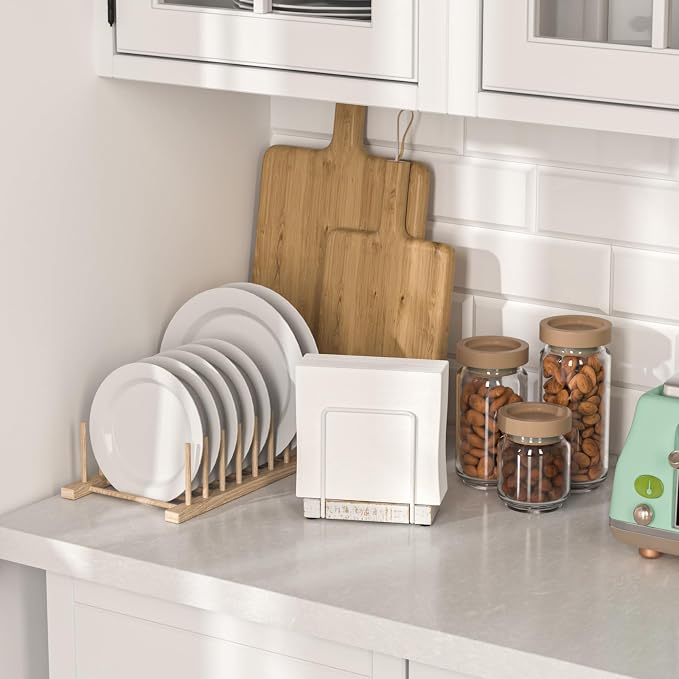Wican Napkin Holder for Table, Wood Iron Standing Napkin Dispenser | Dining Table Farmhouse Cocktail Picnic Rustic Wood Holders, Suitable All Kitchen Dining Room Decor, White & Farmhouse White - Image 3