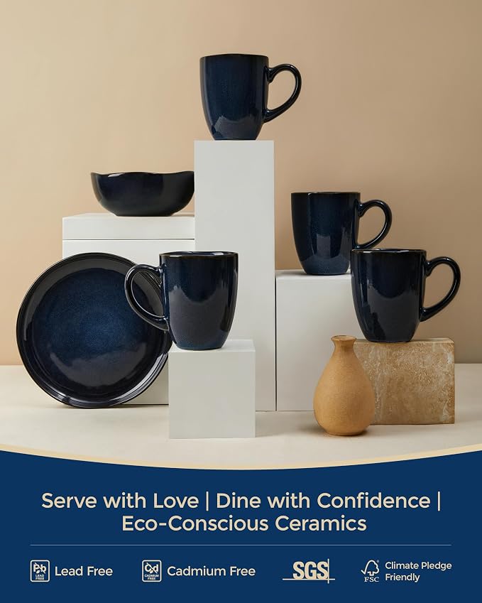 Pokini Coffee Mug 15 oz, Ceramic Coffee Mugs Set of 4, Reactive Glaze Mug for Latte/Tea/Cappuccino/Cocoa, Irregular Stackable Mug Set for Men, Women, Dad, Mom, Dishwasher & Microwave Safe, Starry Blue - Image 7