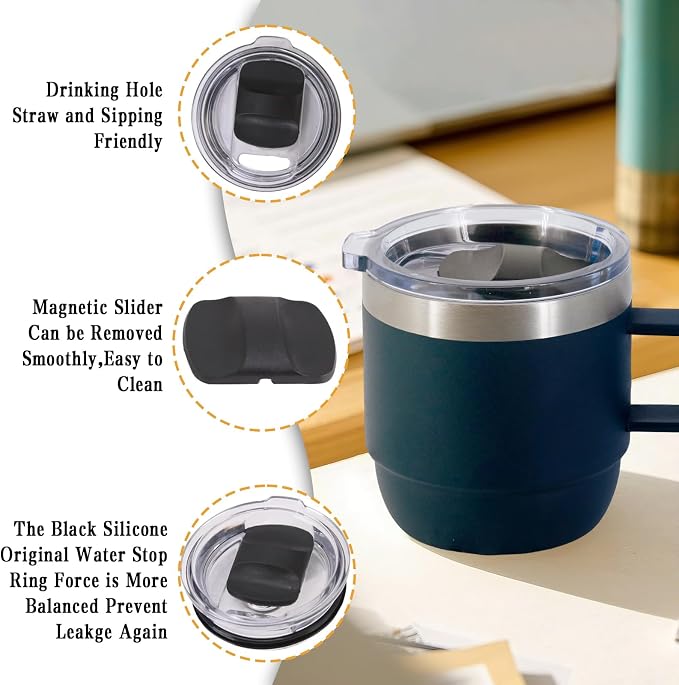 10 oz Stackable Mug, Stainless Steel cup with handle, Vacuum Insulated Espresso/Coffee Mug, shot Glass Set for 1-Piece Set for Coffee, Spirits, Wine, Tea - Sky Blue - Image 5