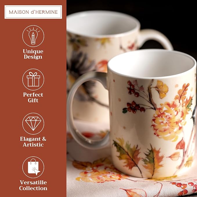 Maison d' Hermine Coffee Mug with Handles Tea Cups (12 Ounce, Pack of 2) | Fine Bone China Coffee Mugs for Hot Beverages Cappuccino Latte Home Restaurant Hotel Spring Summer -Kelim - Prairie - Image 2