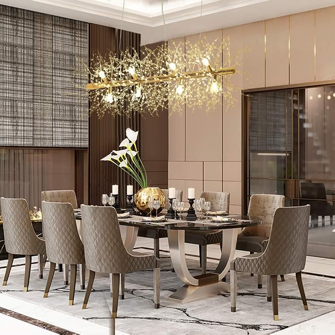 Modern Gold Crystal Firework Chandelier Linear Lighting Fixtures | 35.5" Sputnik Ceiling Light Fixture Rectangular Hanging Pendant Light for Kitchen Island Dining Room Living Room 12-Lights - Image 5