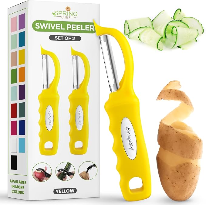 Spring Chef Swivel Potato Peeler with Soft Grip Handle, Set of 2, Yellow | Premium Vegetable Peeler w/ Sharp Stainless Steel Blades, Multifunctional Food Peeler for Apple, Carrot, Cucumber, Fruit by SpringChef